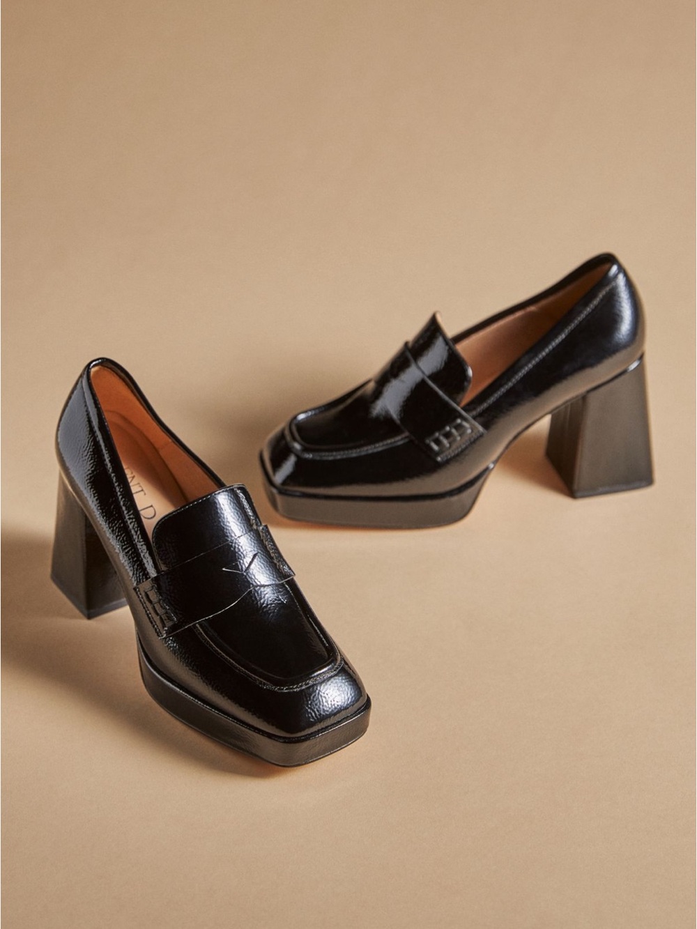 Silent D Black Patent Platform Block Heel Loafers - Women’s Size 38